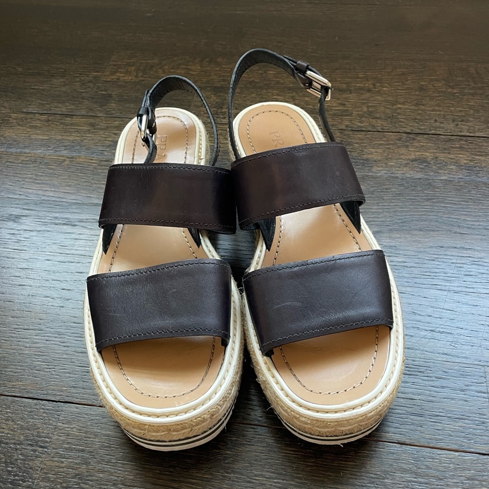 Prada Black Leather Platform Espadrilles - image 2